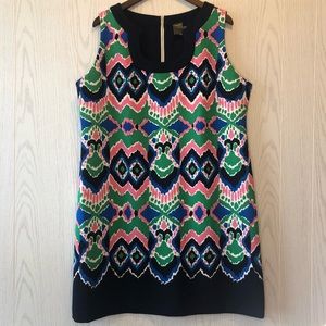 NWOT Taylor Printed Shift Dress Navy Multi Color Size 18W